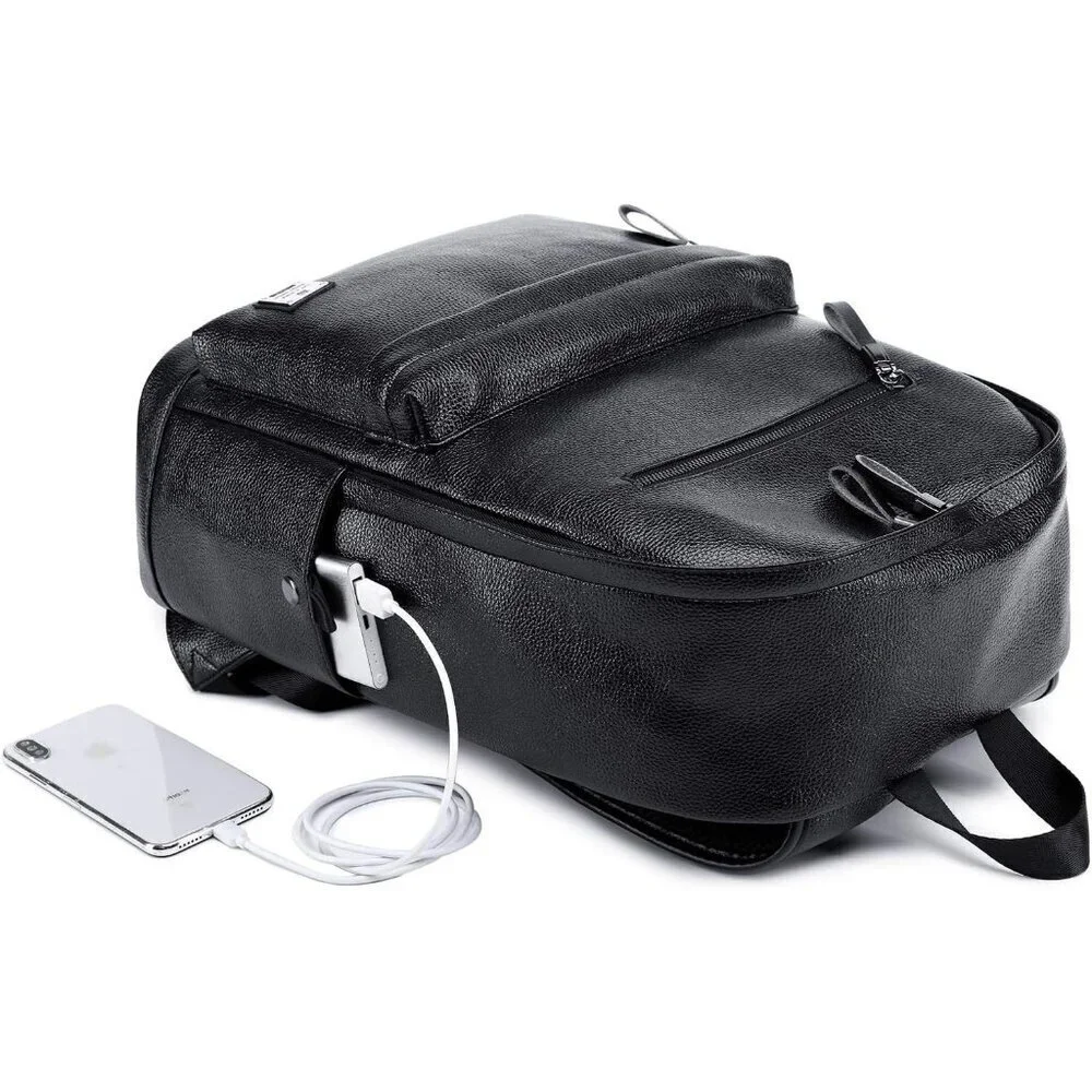 ✨Men Black Leather Laptop Backpack School College Bookbag Casual Travel Daypack